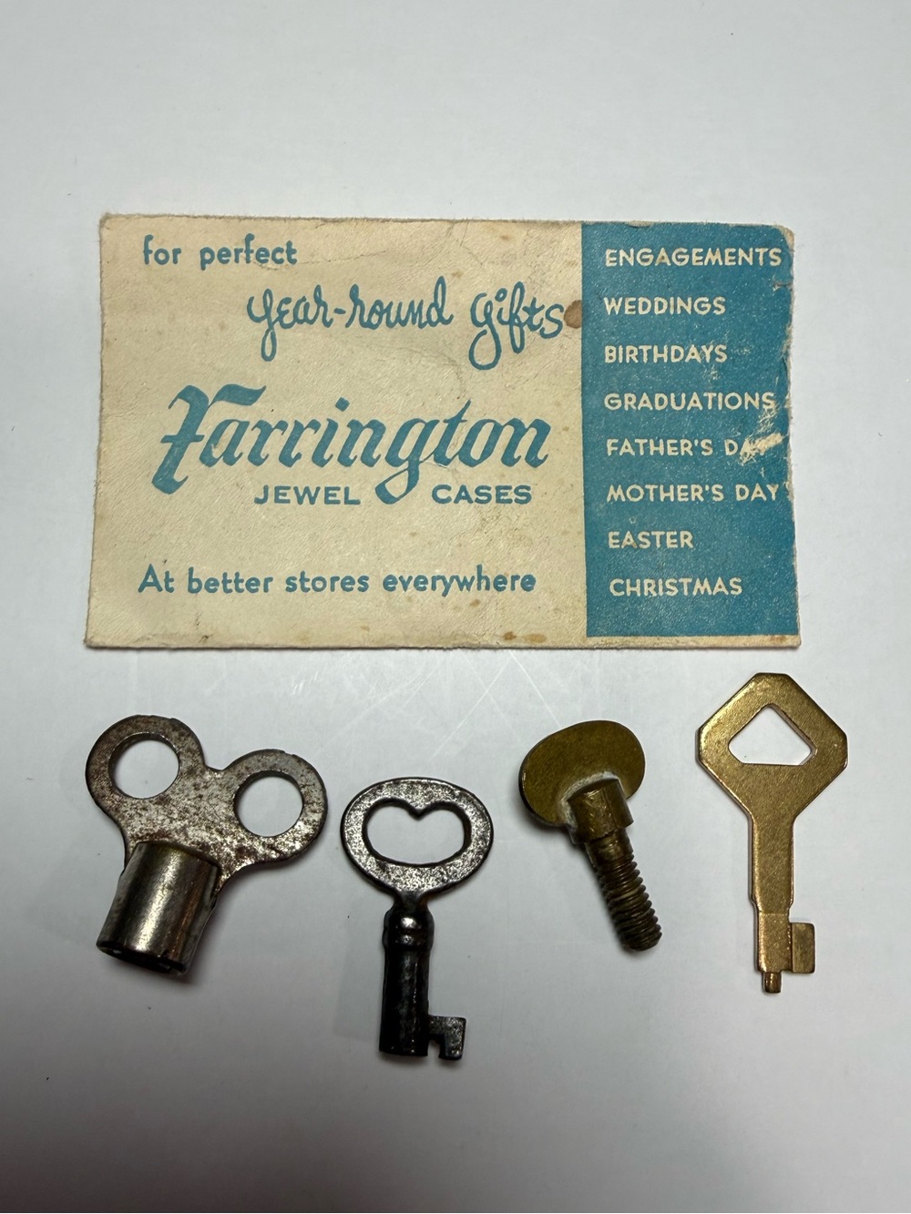Vintage Clock Jewelry Box Keys Hardware Lot Farrington Jewel Cases